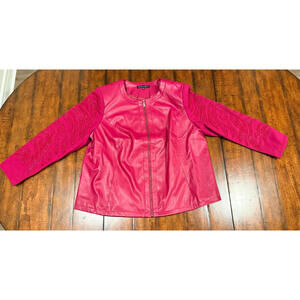 Colleen Lopez Faux Leather Embellished Magenta Zip Up Jacket - Size 3XL
